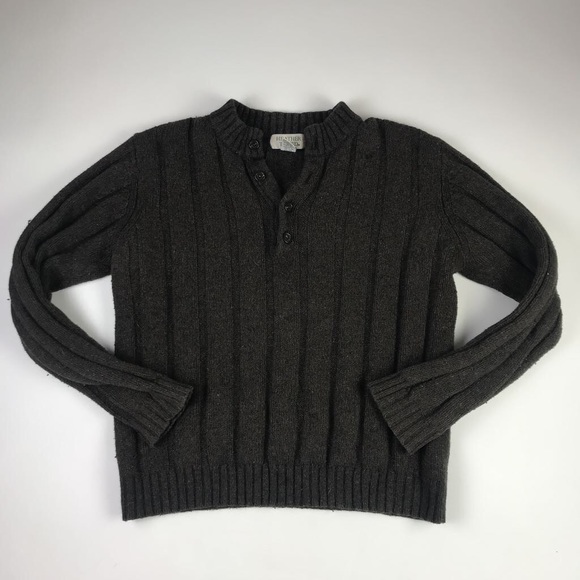 Heather Tweed Mens Henley Sweater Gray M - Picture 1 of 3
